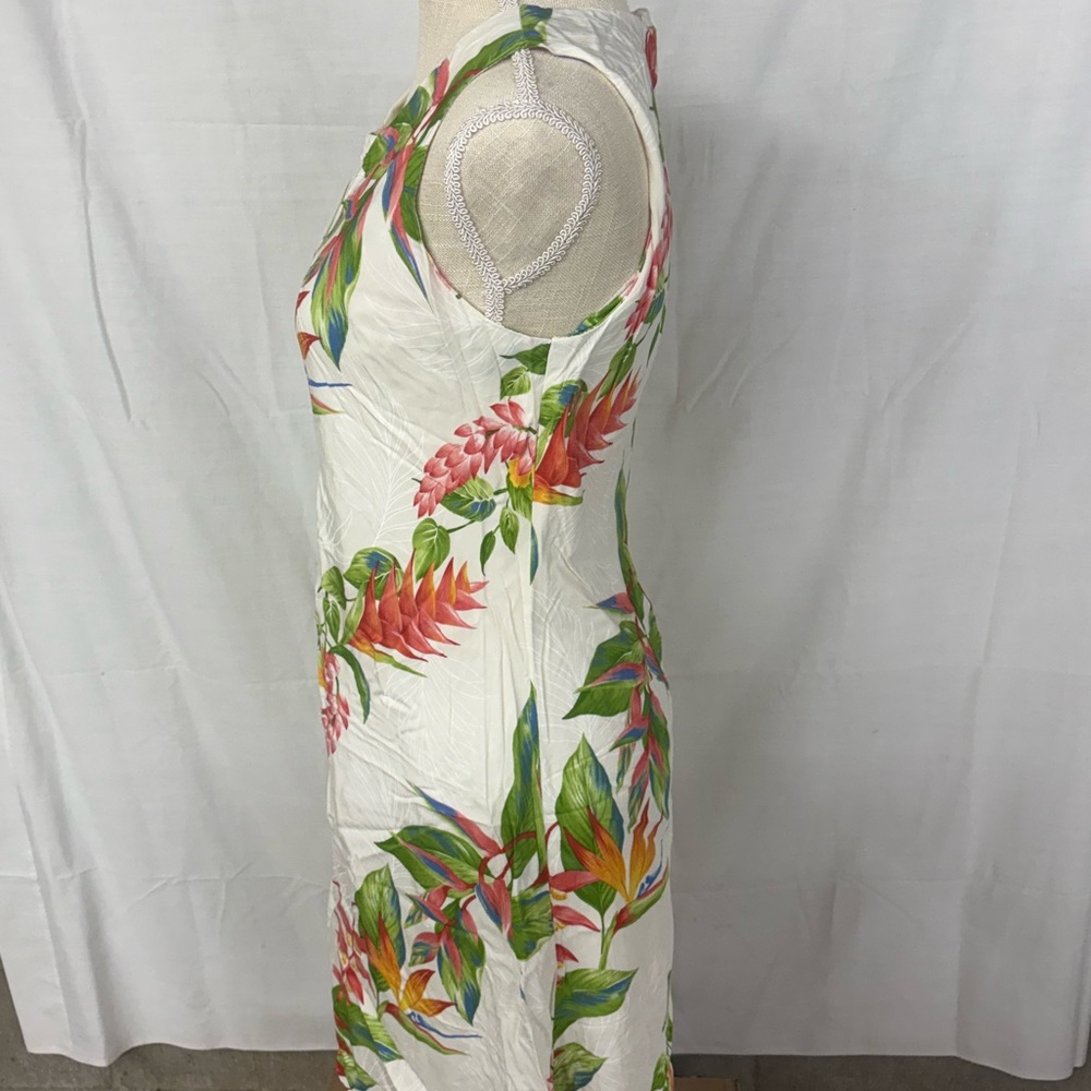 Tropical Floral Sleeveless Midi Dress - White with Multi-Color Print - Picture 4 of 10